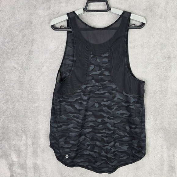 Womens Lululemon Camo Black Sleeveless Training Tank Top Mesh Back Panels Size S - Picture 2 of 6